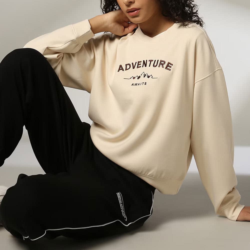 Women's Crew Neck Sweatshirt Knitted Cotton