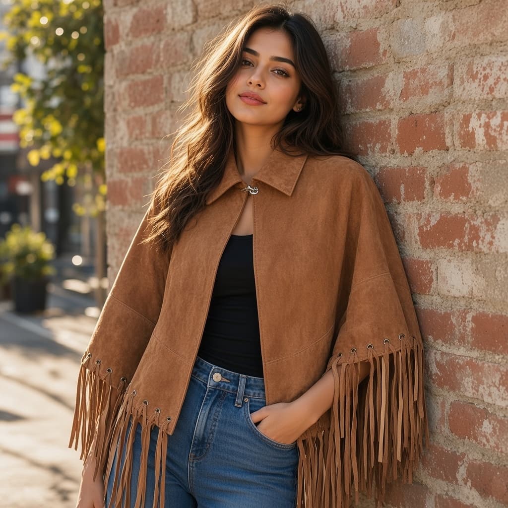 Sheepskin Leather Jacket with Fringe for Women